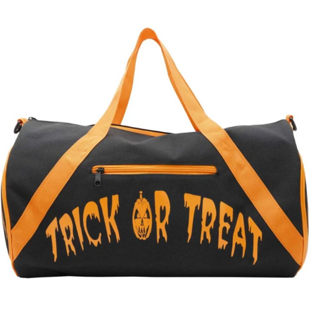 Trick or Treat Pumpkin Jackolantern Barrel Bag For Gym or Travel Optional Strap - Picture 4 of 5